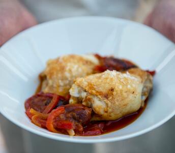chicken thighs with chorizo peppers 