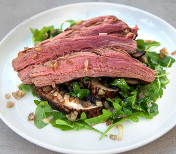 cooked beef fillet tails with garlic mushrooms 