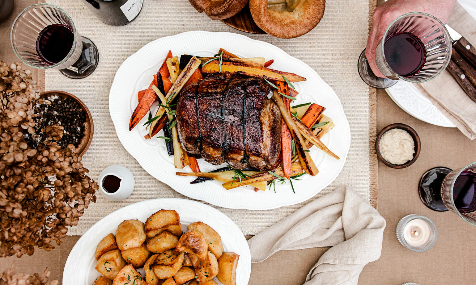 roasted beef dinner with sides