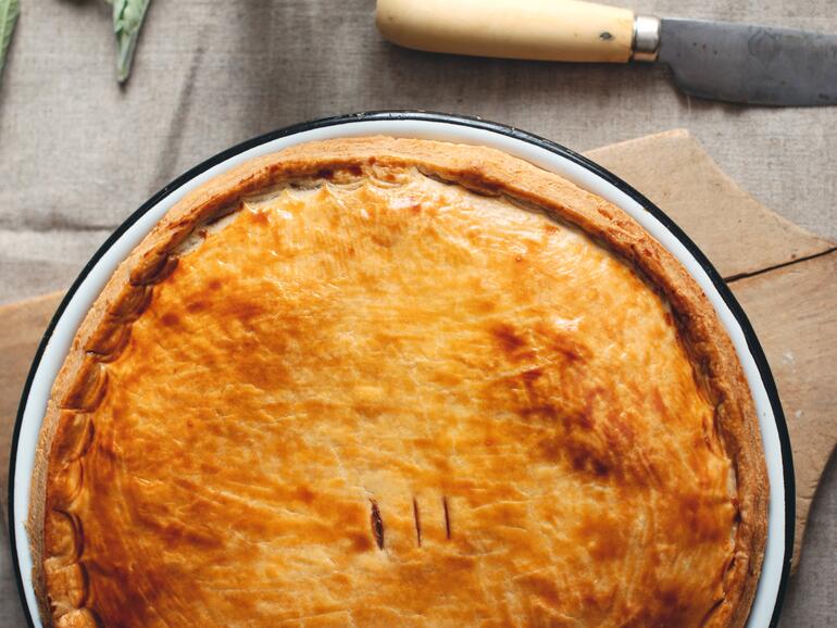 cooked chicken, leek & bacon pies