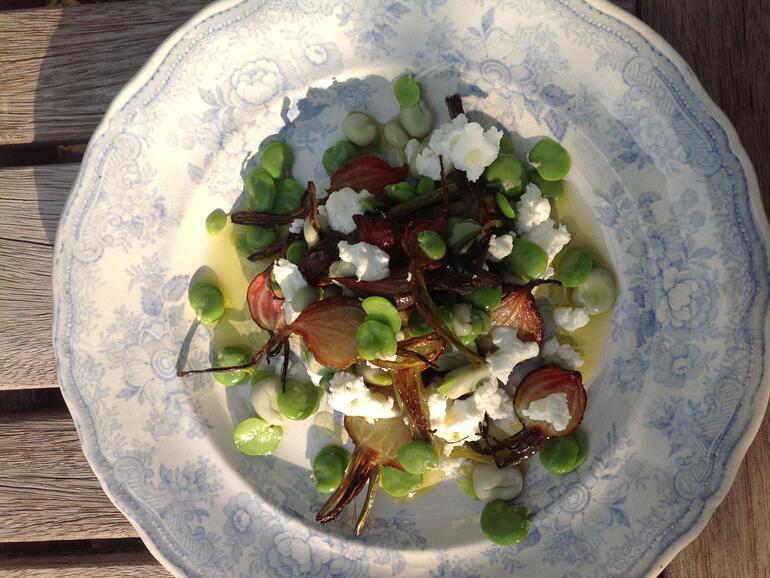 broad beans beetroot and goat cheese 