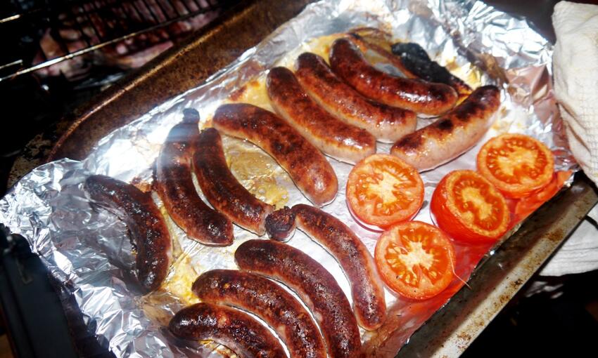 rare breed pork sausages cooked 