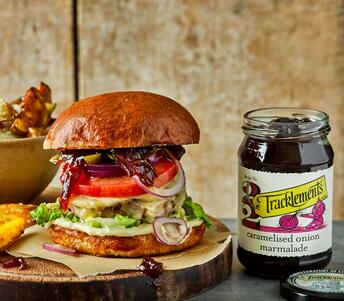 cooked tracklements caramelised onion marmalade burger