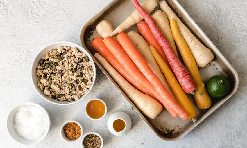 roast carrots and parsnips with curried granola recipe ingredients