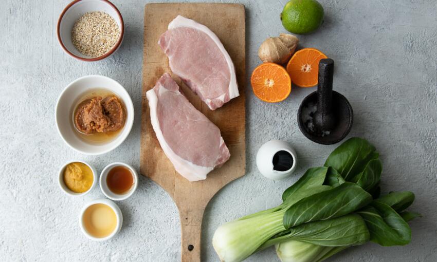 honey and miso glazed pork steaks with ginger pak choi recipe ingredients