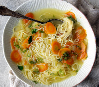 chicken noodle soup with schmaltz cooked