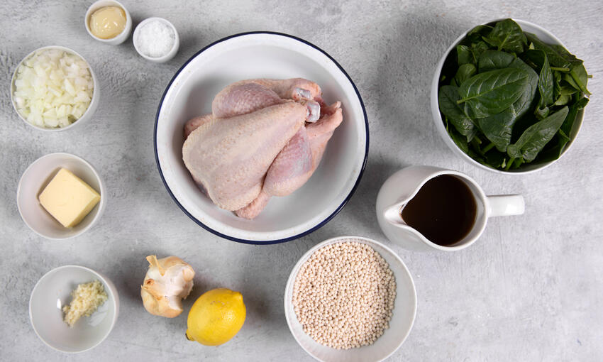 roast spring chicken (poussin) with giant couscous recipe ingredients
