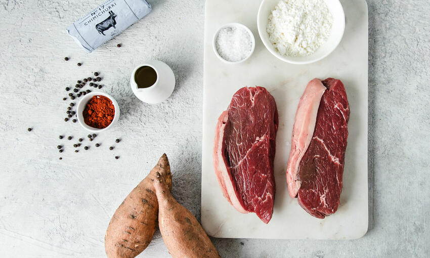 picanha steak with chimichurri butter & sweet potato fries recipe ingredients 