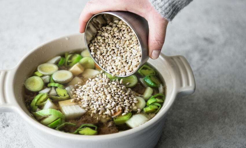 swaledale mutton scotch broth ingredients in deep pan 