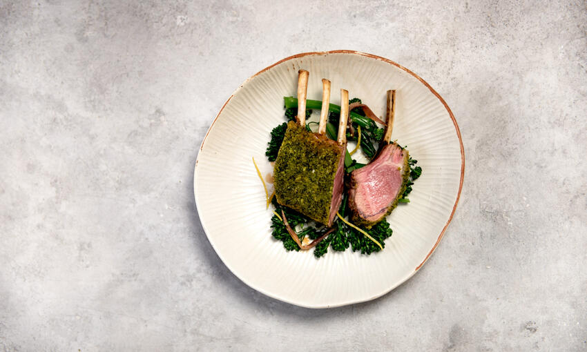 rack of lamb with tenderstem broccoli & anchovy cooked