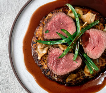 fillet barrel steak & porcini sauce cooked