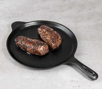 wild venison haunch steak au poivre cooked