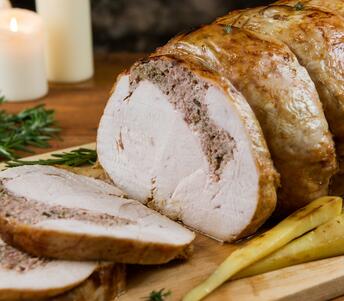 roasted turkey breast with onion and plum 