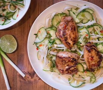 chicken thigh salad with cucumber and salad