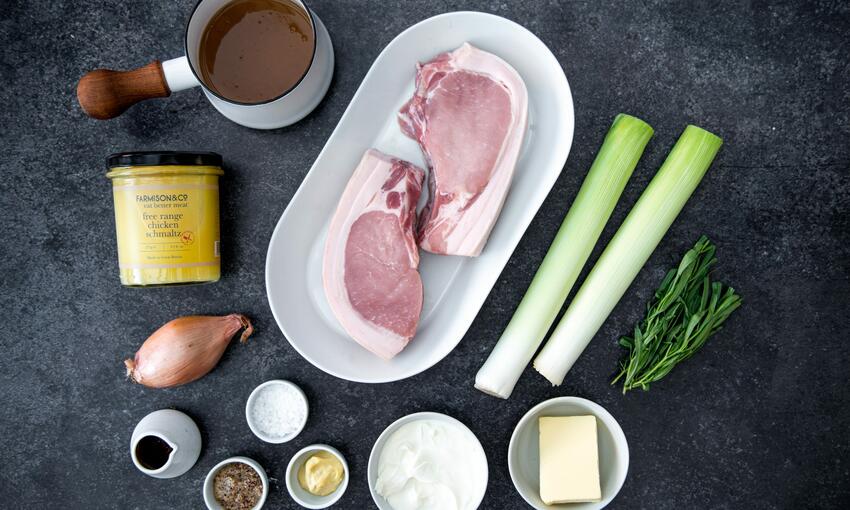  pork chop, burnt leeks & mustard recipe ingredients 