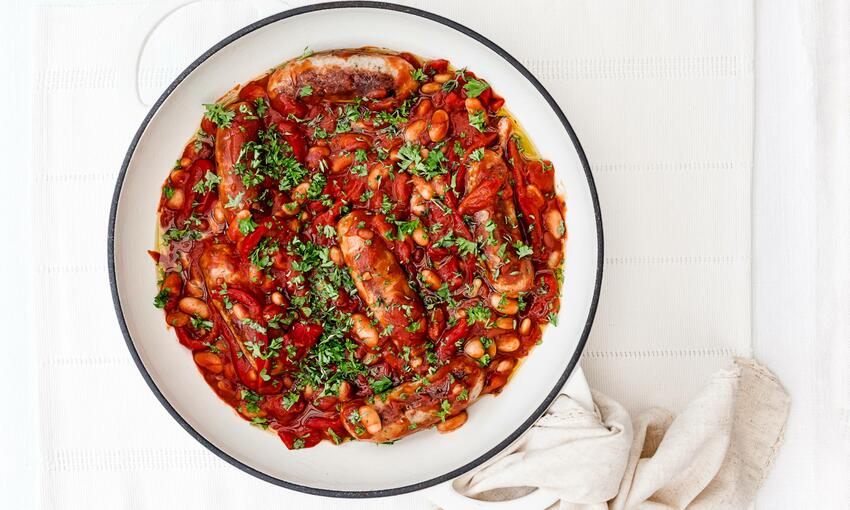 nidderdale sausages and homemade bean casserole 