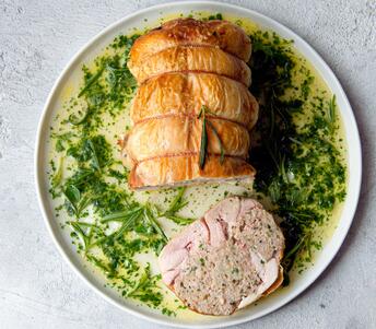 whole boneless chicken with sage & onion stuffing cooked